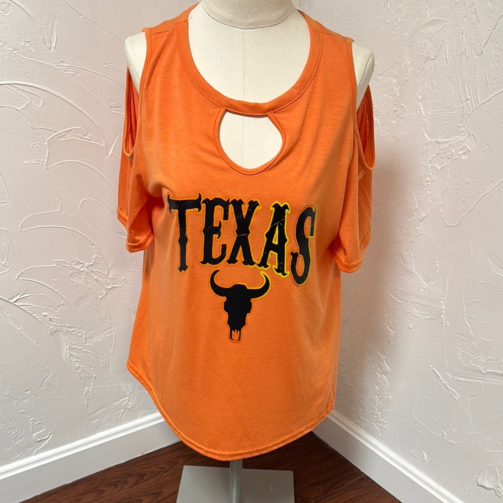 Texas T Shirt Cold Shoulder Short Sleeve L/XL